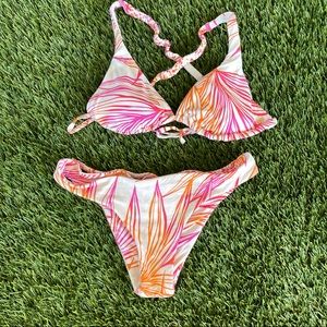 Roxy Pink and Orange Leaf Print Bikini